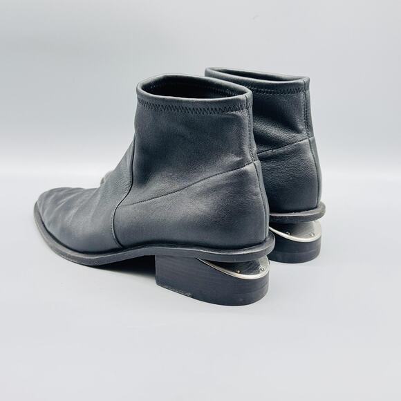 Alexander Wang Boots Womens 7.5 Black Leather Kori Ankle Cutout Heel Pointed Toe - Picture 5 of 11